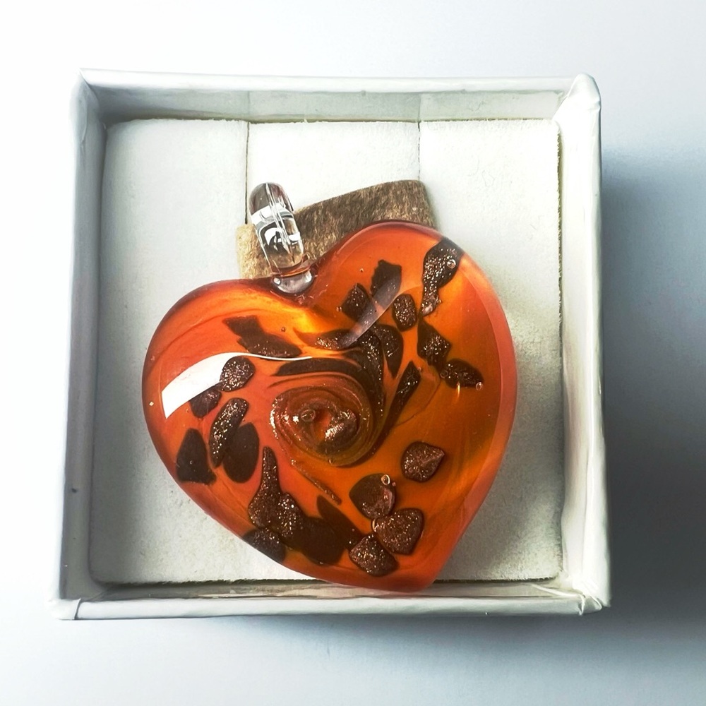 Stunning Voltolina Antica Murrina Orange Heart Pendant - Venizia, Venice Italy